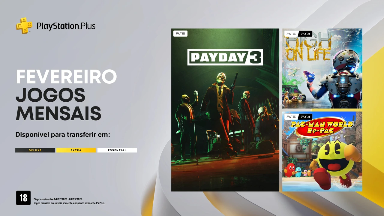 Confira os jogos do catálogo de fevereiro do PlayStation Plus: Payday 3, High on Life e Pac-Man World Re-Pac.