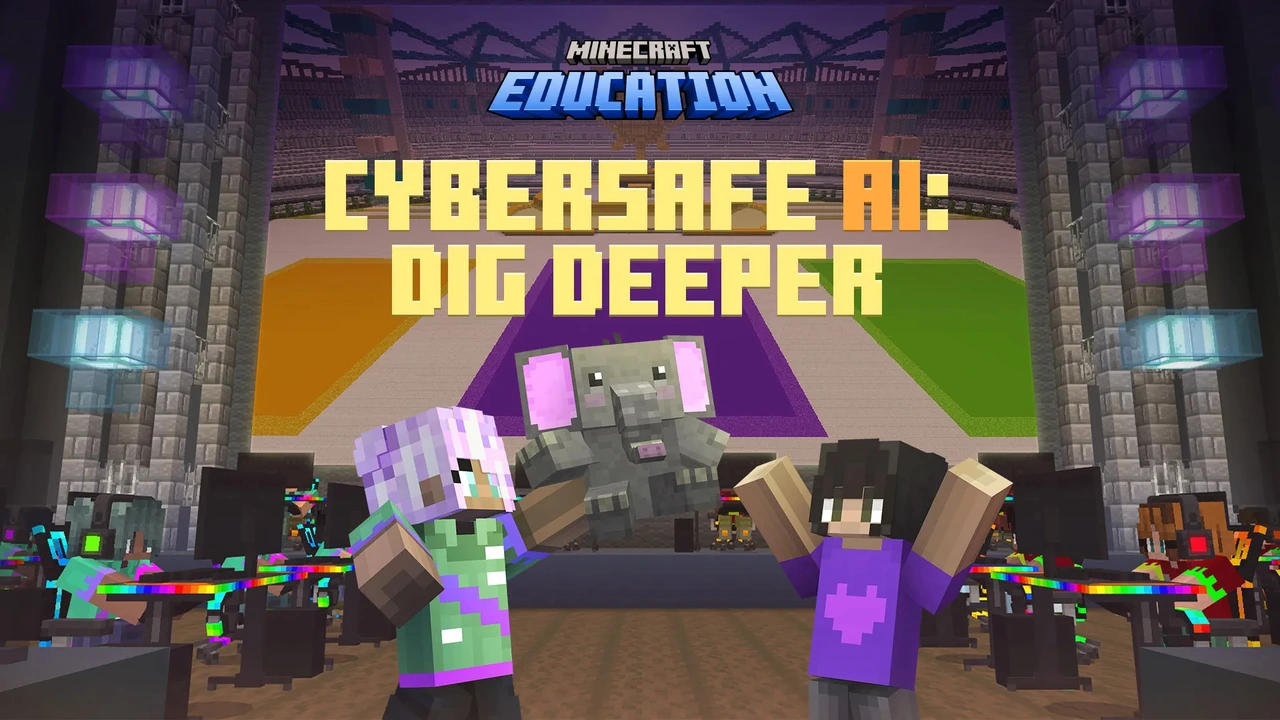 O Minecraft Education lança CyberSafe AI: Dig Deeper, um DLC gratuito que ensina jovens a usar IA com segurança. Disponível no Minecraft Marketplace!