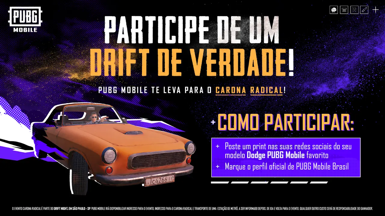 PUBG MOBILE chega ao Drift Night em SP com pro-players, influenciadores e sorteio de ingressos. Saiba como participar!