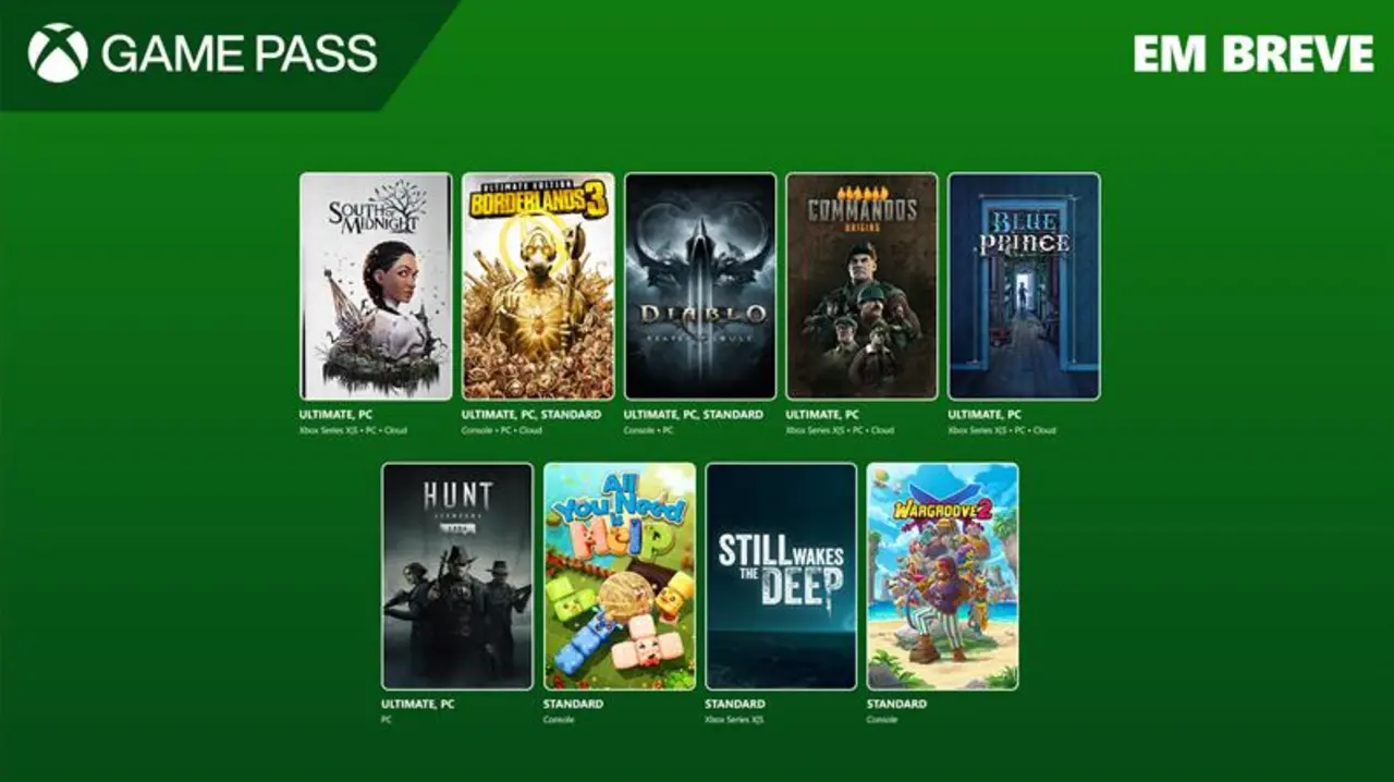 Confira os jogos que chegam ao Xbox Game Pass em abril, incluindo Borderlands 3 Ultimate Edition e South of Midnight no primeiro dia!