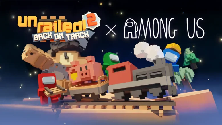 Unrailed 2 com personagens de Among Us