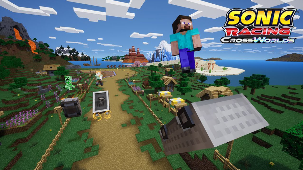 SEGA lança Pacote Minecraft para Sonic Racing: CrossWorlds com Steve, Alex e Creeper