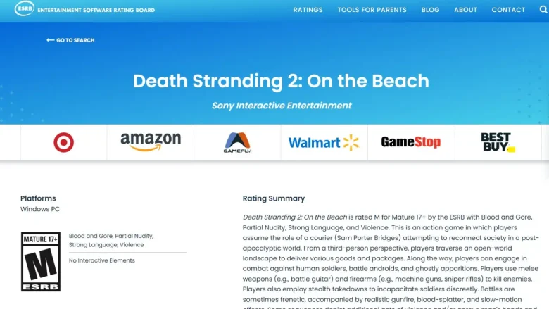 Death Stranding PC - ESRB