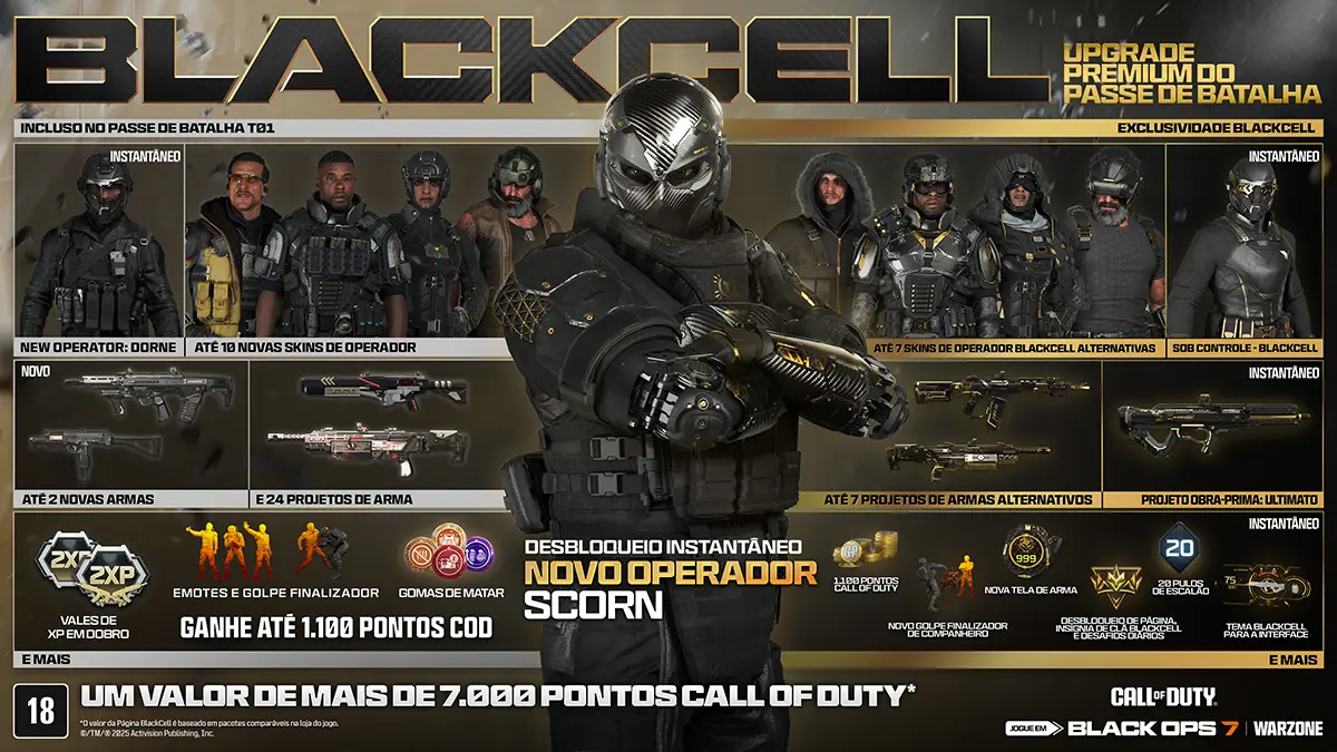 Call of Duty: Black Ops 7 e Warzone: Temporada 1 estreia com novo Passe de Batalha, BlackCell e operador Alden Dorne